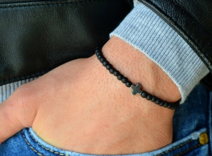 Simple Style Cross Volcanic rock Menu0027S Bracelets 1 Piece