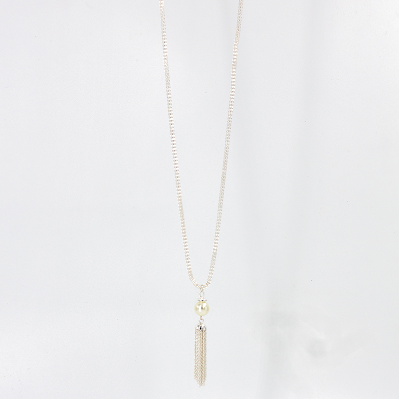 Fashion Geometric Imitation Pearl Metal Tassel Silver Plated Unisex Pendant Necklace 1 Piece