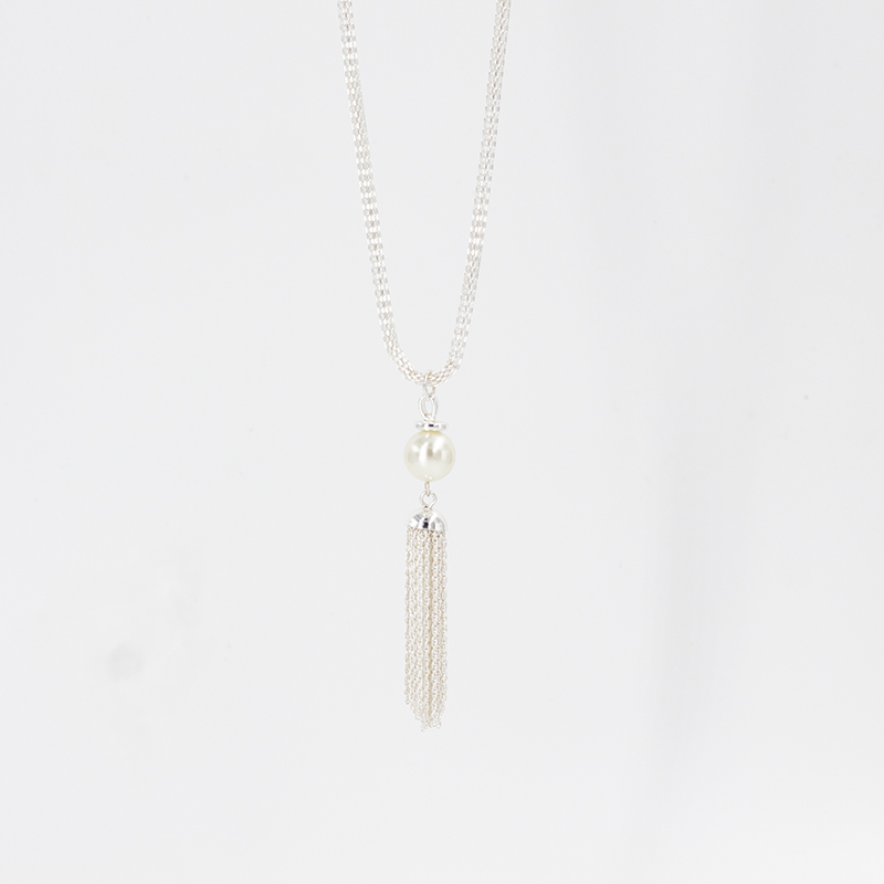 Fashion Geometric Imitation Pearl Metal Tassel Silver Plated Unisex Pendant Necklace 1 Piece