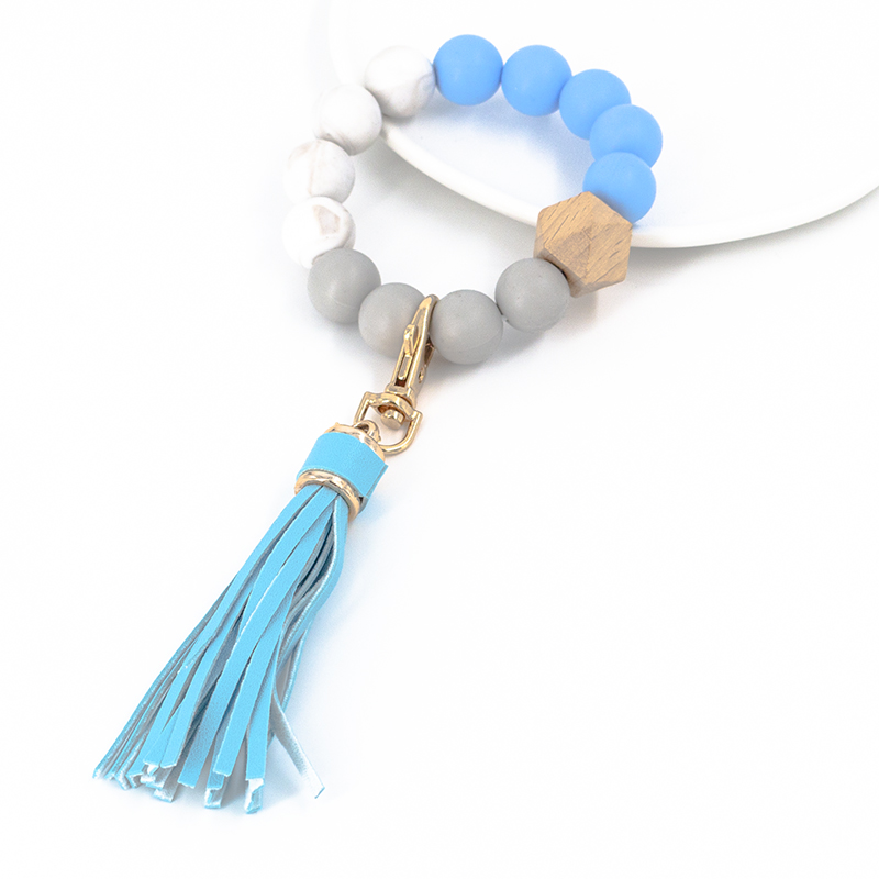 Fashion Round Rhombus Wood Silica Gel Flannel Tassel Bag Pendant Keychain 1 Piece