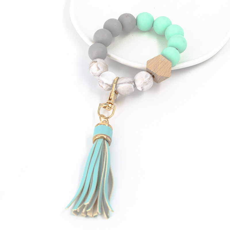 Fashion Round Rhombus Wood Silica Gel Flannel Tassel Bag Pendant Keychain 1 Piece