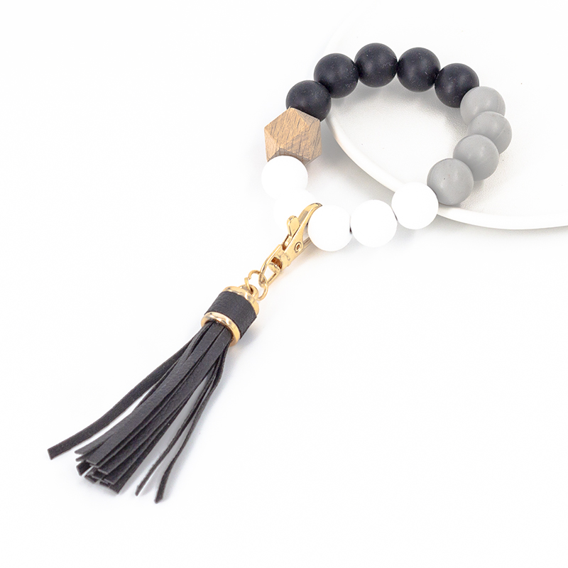 Fashion Round Rhombus Wood Silica Gel Flannel Tassel Bag Pendant Keychain 1 Piece