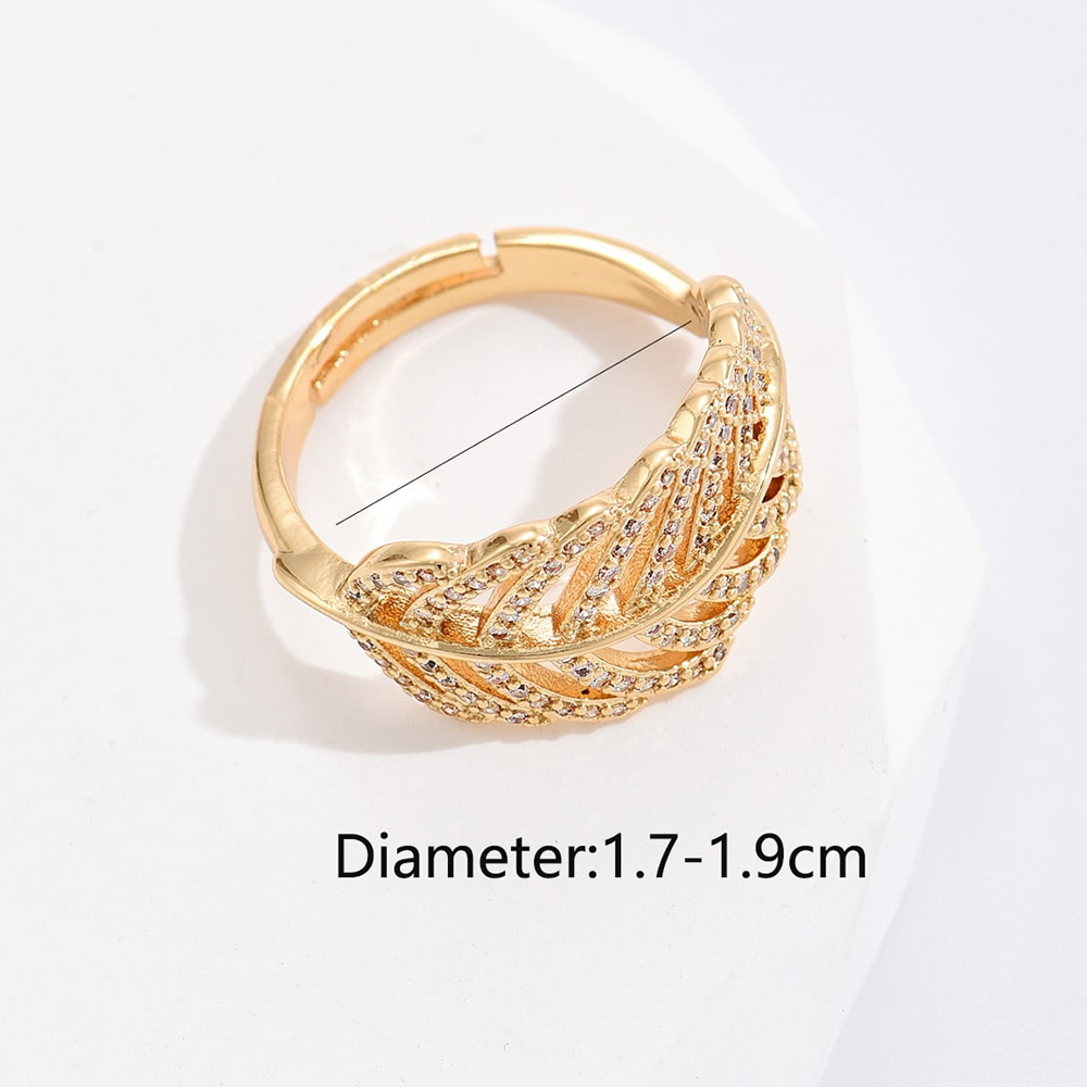 Fashion Leaf Copper Gold Plated Zircon Open Ring 1 Piece