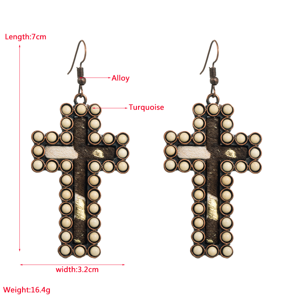 Retro Cross Leopard Alloy Inlay Turquoise Womenu0027S Ear hook 1 Pair