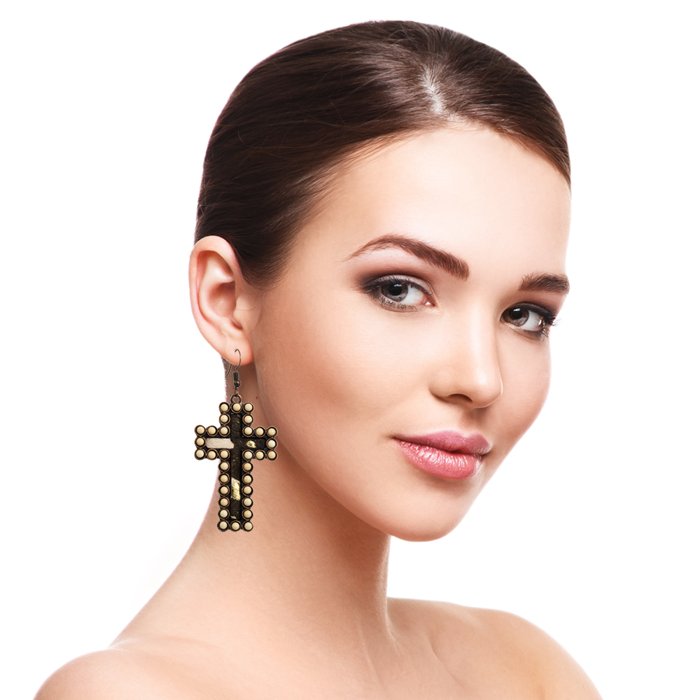 Retro Cross Leopard Alloy Inlay Turquoise Womenu0027S Ear hook 1 Pair