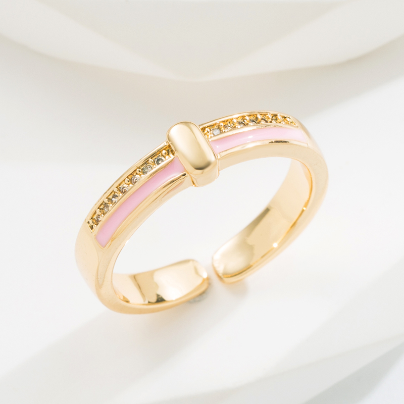 Fashion Stripe Steel Ferroalloy Gold Plated Enamel Zircon Womenu0027S Open Ring 1 Piece