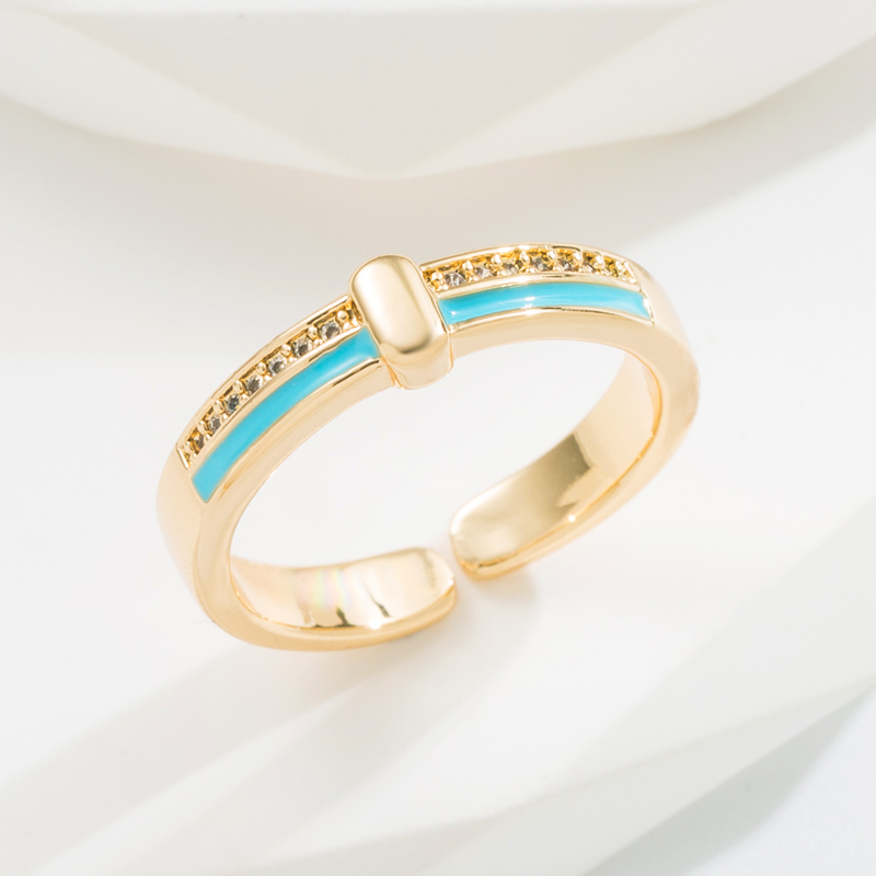 Fashion Stripe Steel Ferroalloy Gold Plated Enamel Zircon Womenu0027S Open Ring 1 Piece