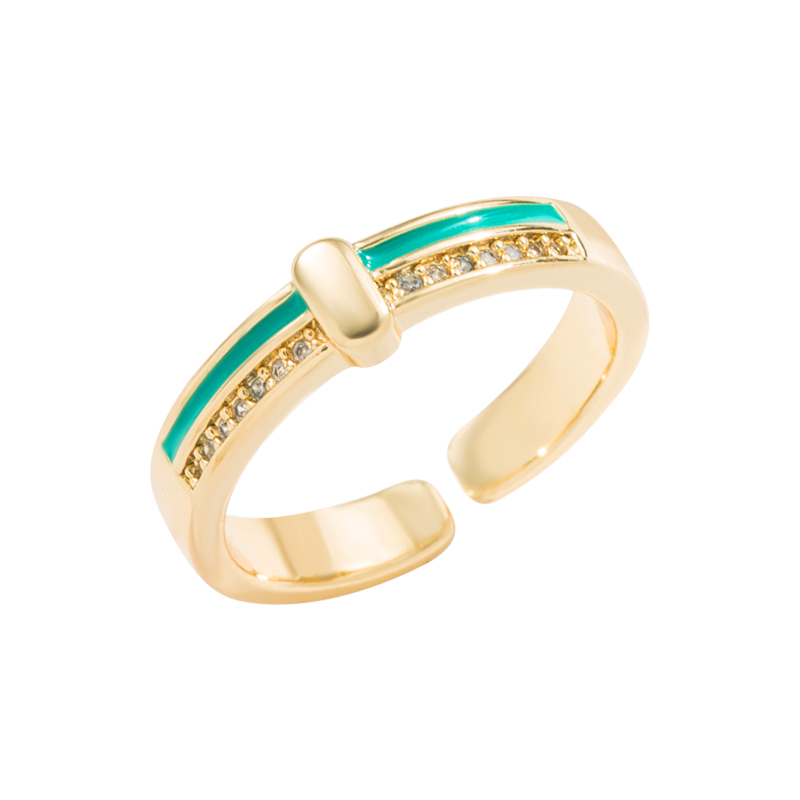 Fashion Stripe Steel Ferroalloy Gold Plated Enamel Zircon Womenu0027S Open Ring 1 Piece