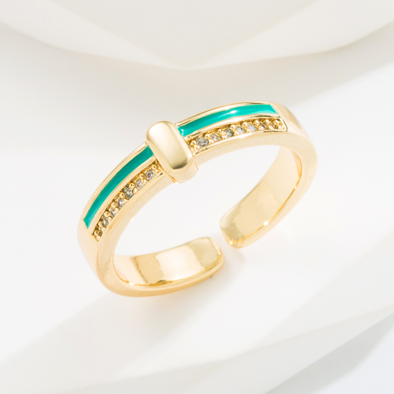 Fashion Stripe Steel Ferroalloy Gold Plated Enamel Zircon Womenu0027S Open Ring 1 Piece