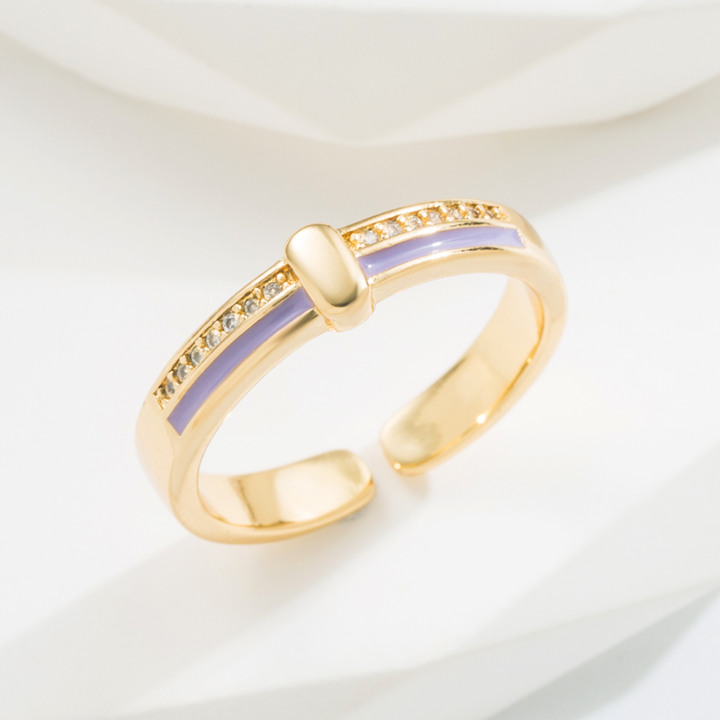 Fashion Stripe Steel Ferroalloy Gold Plated Enamel Zircon Womenu0027S Open Ring 1 Piece