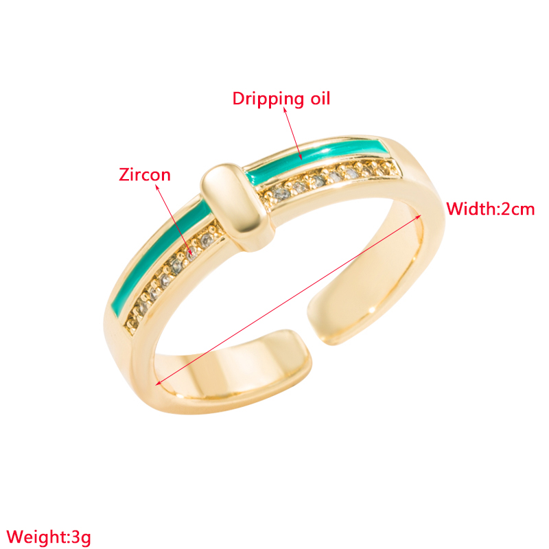 Fashion Stripe Steel Ferroalloy Gold Plated Enamel Zircon Womenu0027S Open Ring 1 Piece