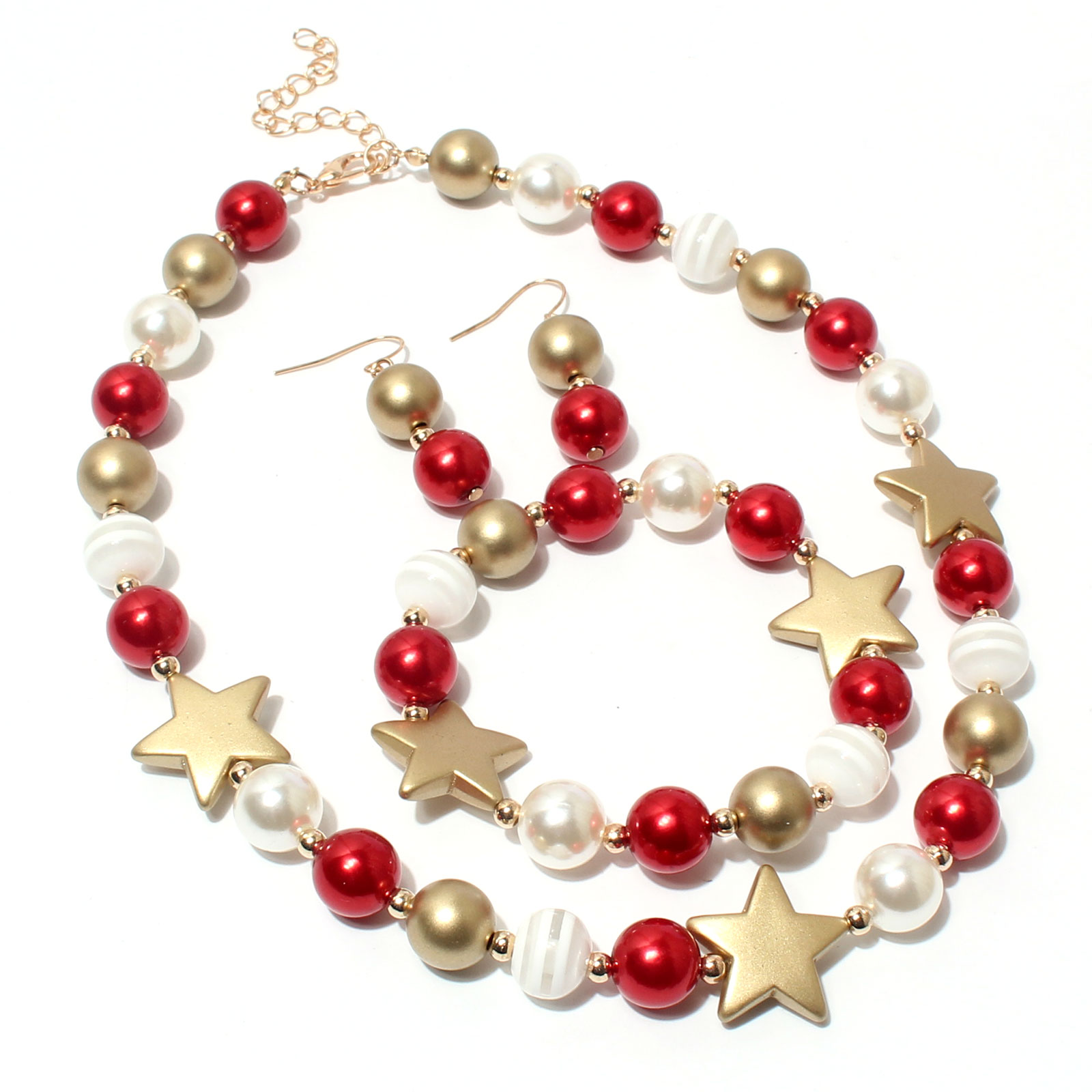 Fashion Pentagram Imitation Pearl Beaded Womenu0027S Bracelets Earrings Necklace 3 Piece Set