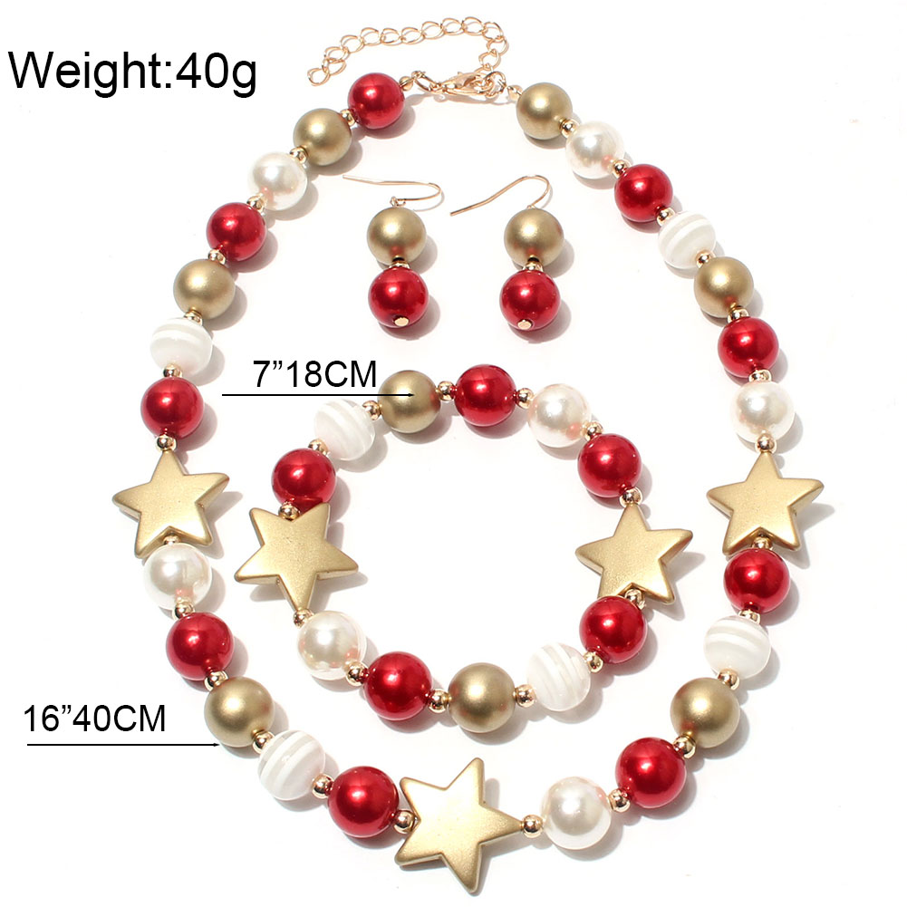 Fashion Pentagram Imitation Pearl Beaded Womenu0027S Bracelets Earrings Necklace 3 Piece Set