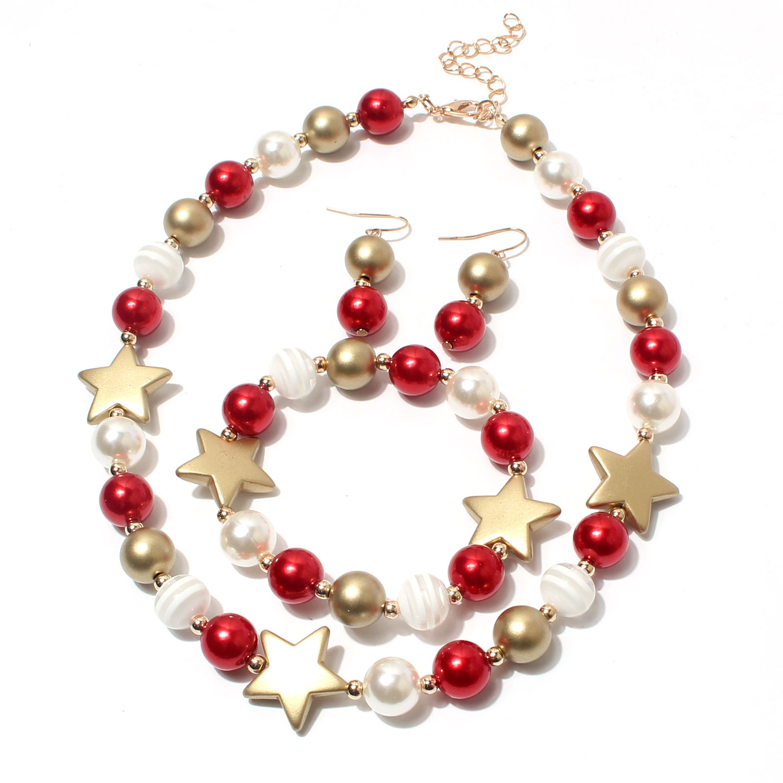 Fashion Pentagram Imitation Pearl Beaded Womenu0027S Bracelets Earrings Necklace 3 Piece Set