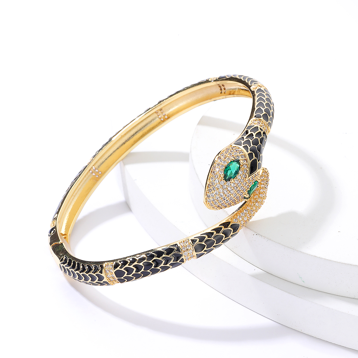 Fashion Snake Copper Enamel Gold Plated Zircon Bangle 1 Piece