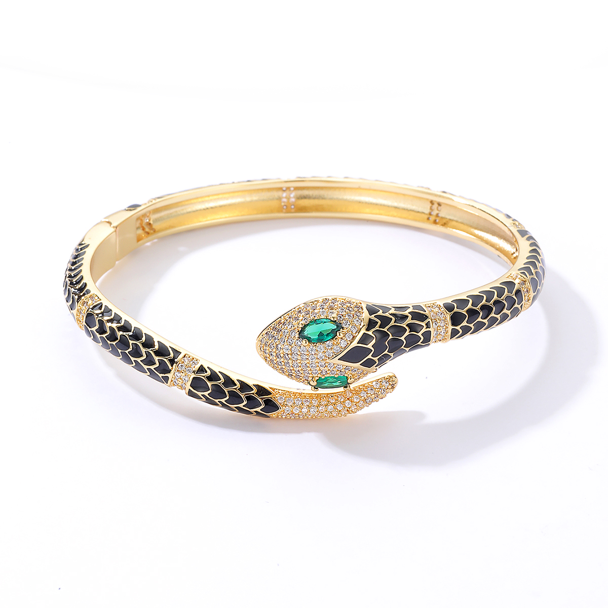 Fashion Snake Copper Enamel Gold Plated Zircon Bangle 1 Piece