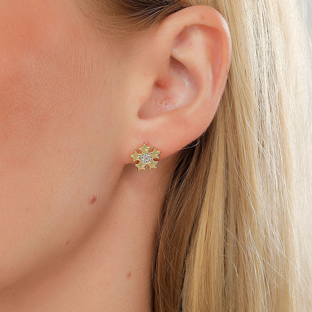 Simple Style Flower Butterfly Snowflake Copper Gold Plated Zircon Ear Studs 1 Pair