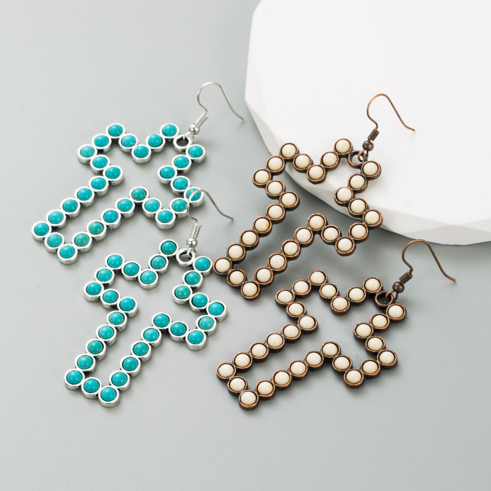 Fashion Cross Alloy Inlay Turquoise Womenu0027S Drop Earrings 1 Pair