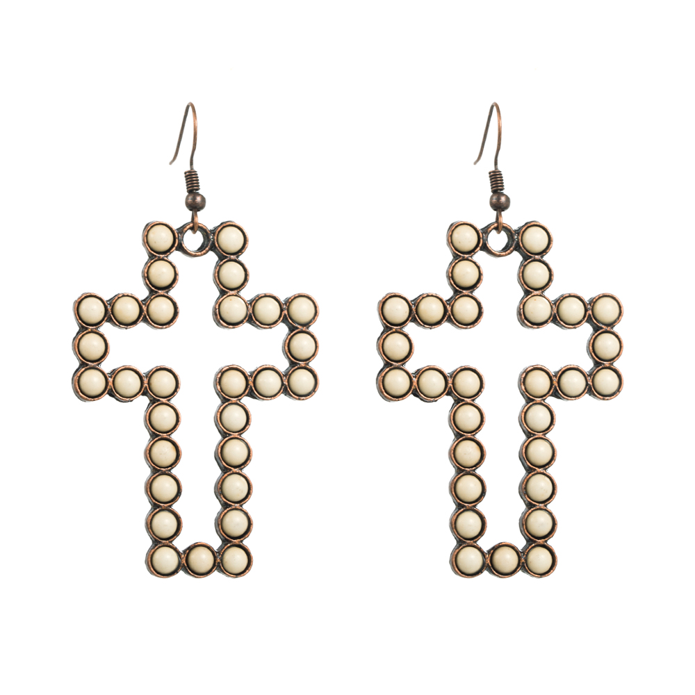 Fashion Cross Alloy Inlay Turquoise Womenu0027S Drop Earrings 1 Pair