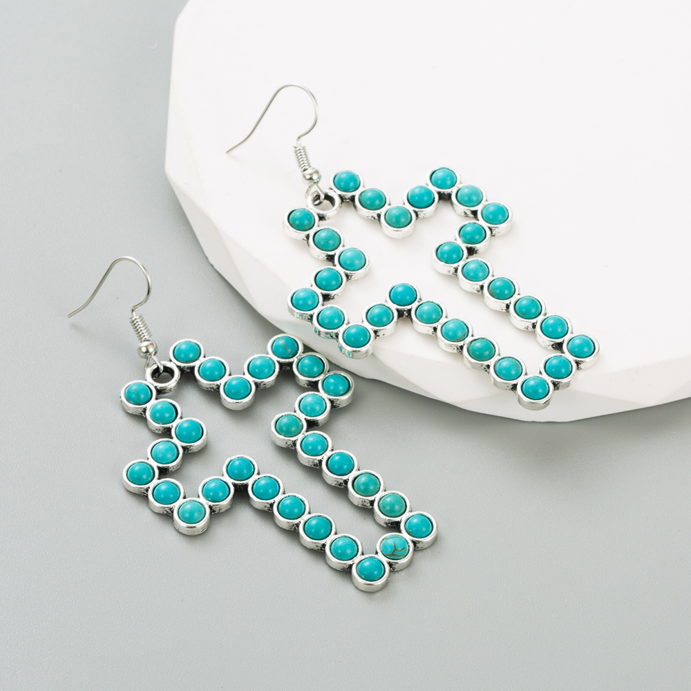 Fashion Cross Alloy Inlay Turquoise Womenu0027S Drop Earrings 1 Pair