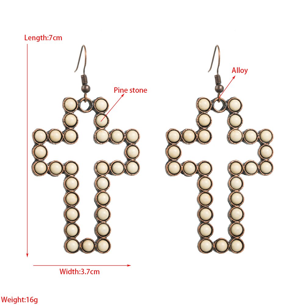 Fashion Cross Alloy Inlay Turquoise Womenu0027S Drop Earrings 1 Pair