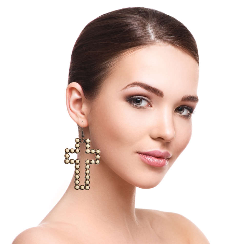 Fashion Cross Alloy Inlay Turquoise Womenu0027S Drop Earrings 1 Pair