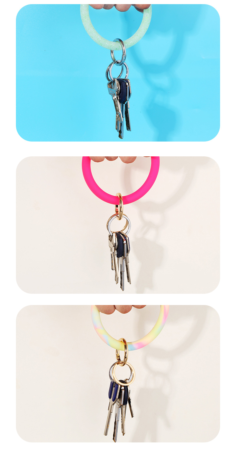 Simple Style Round Silica Gel Metal Epoxy Bag Pendant Keychain 1 Piece