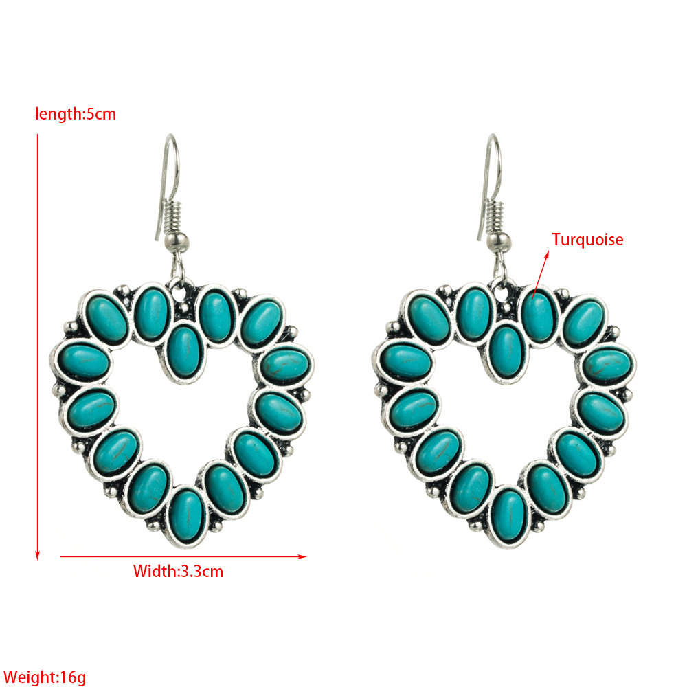 Retro Cross Water Droplets Heart Shape Alloy Inlay Turquoise Womenu0027S Drop Earrings 1 Pair