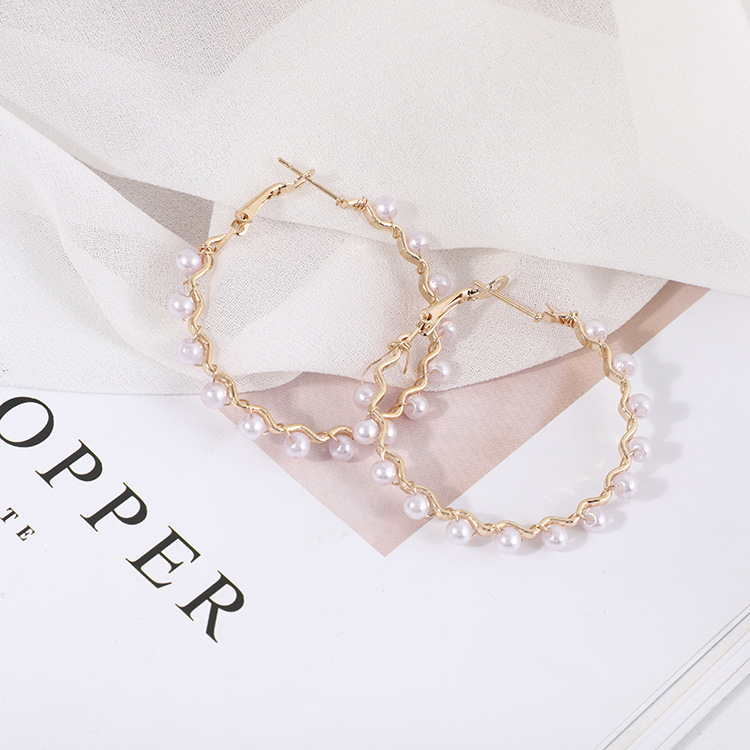 Simple Style Circle Alloy Artificial Pearls Womenu0027S Hoop Earrings 1 Pair