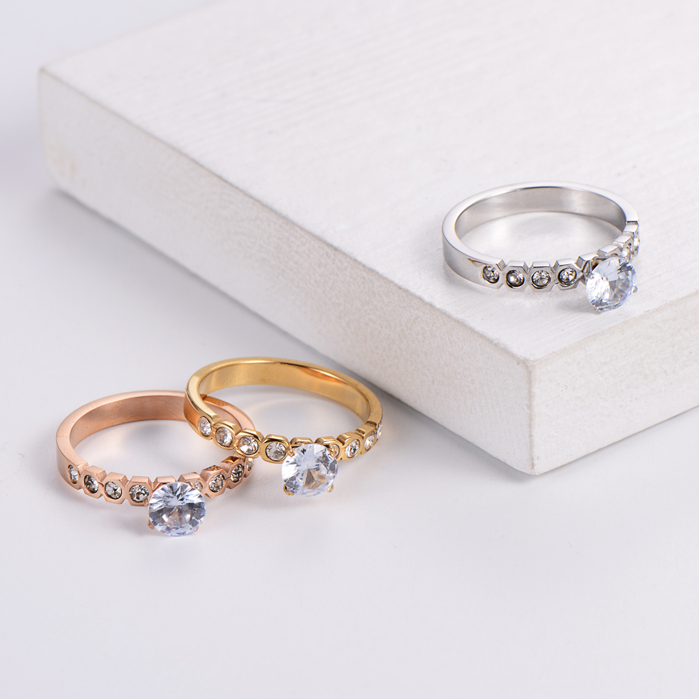 Glam Geometric Stainless Steel Inlaid Zircon Zircon Rings 1 Piece