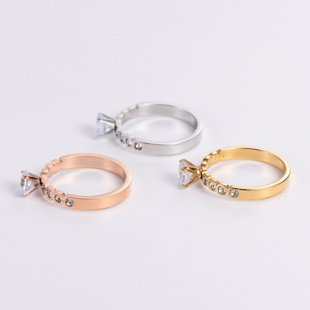 Glam Geometric Stainless Steel Inlaid Zircon Zircon Rings 1 Piece