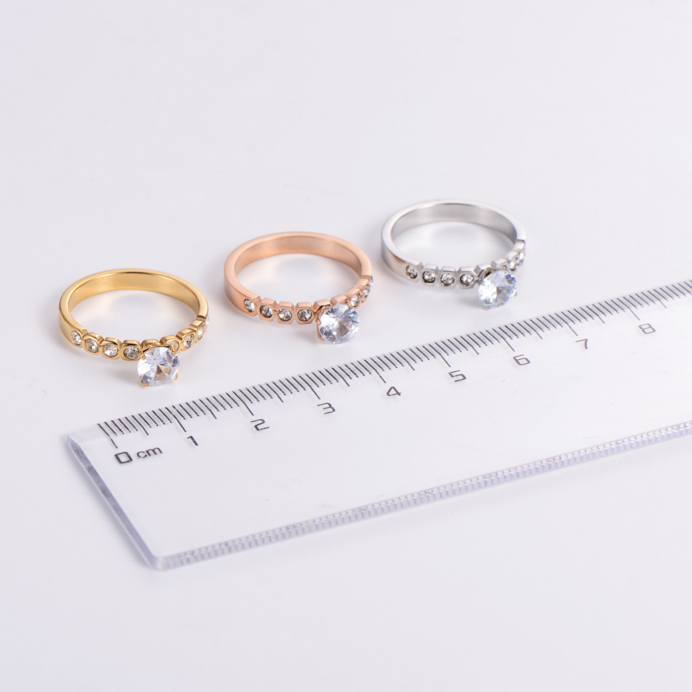 Glam Geometric Stainless Steel Inlaid Zircon Zircon Rings 1 Piece