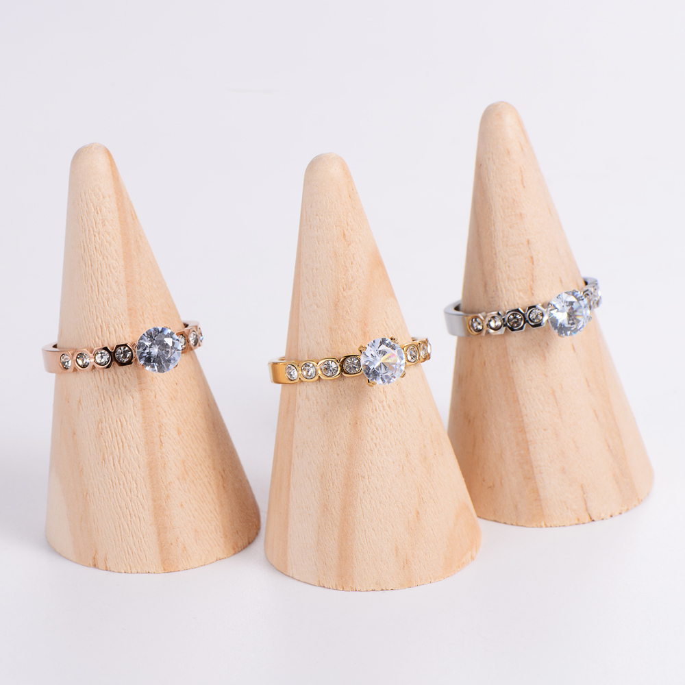 Glam Geometric Stainless Steel Inlaid Zircon Zircon Rings 1 Piece