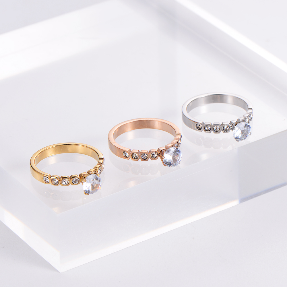 Glam Geometric Stainless Steel Inlaid Zircon Zircon Rings 1 Piece