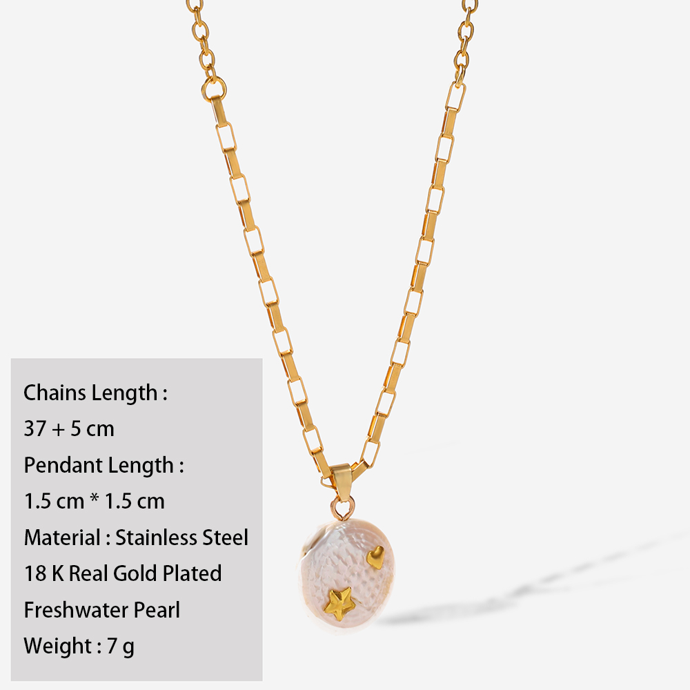 Fashion Star Heart Shape Stainless Steel Gold Plated Pendant Necklace 1 Piece