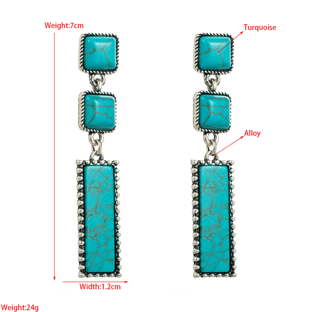 Ethnic Style Square Rectangle Alloy Inlay Turquoise Womenu0027S Drop Earrings 1 Pair