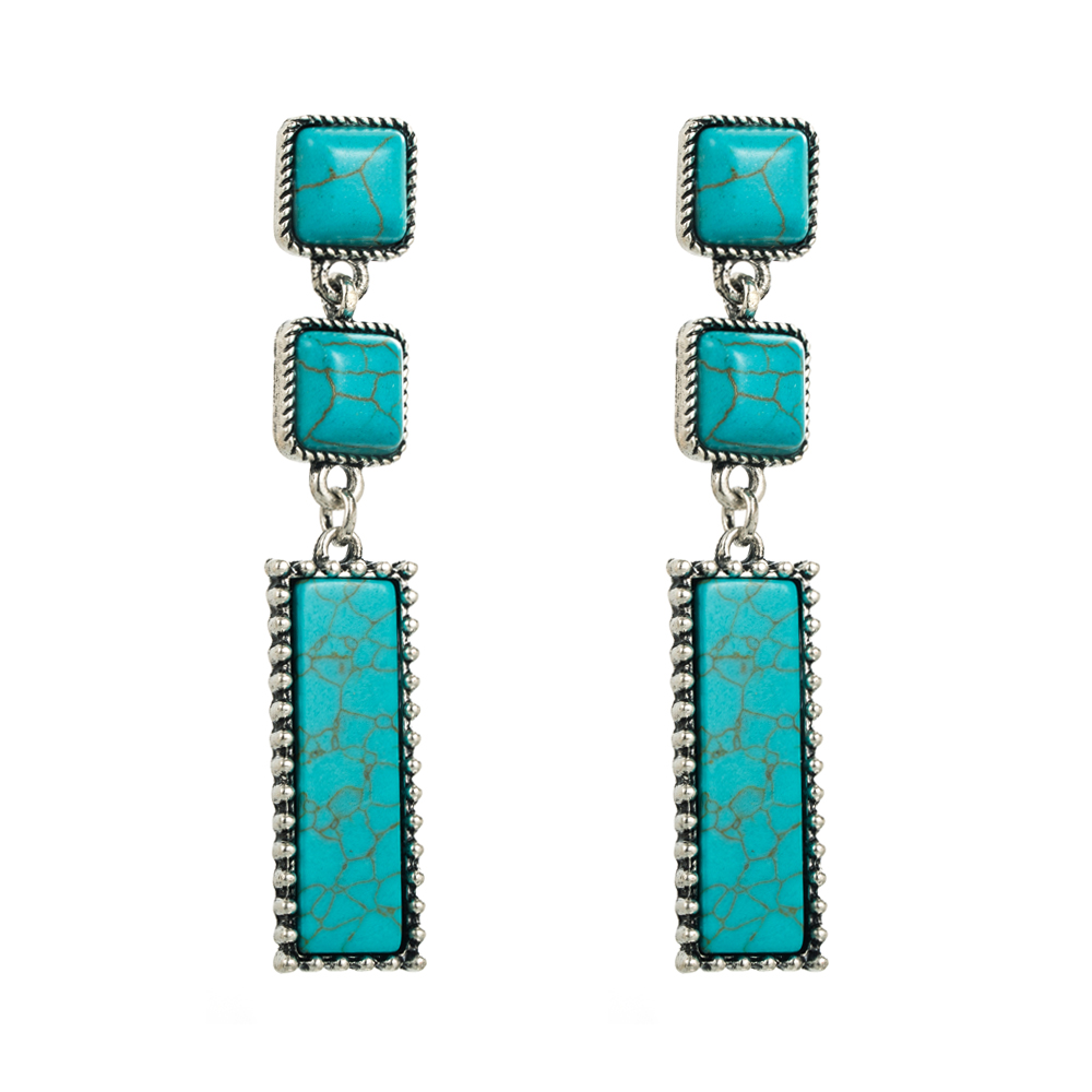 Ethnic Style Square Rectangle Alloy Inlay Turquoise Womenu0027S Drop Earrings 1 Pair