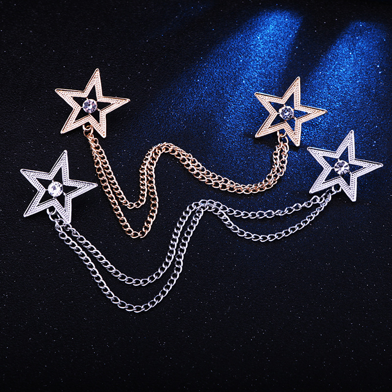 Fashion Pentagram Alloy Diamond Unisex Brooches Collar Pin