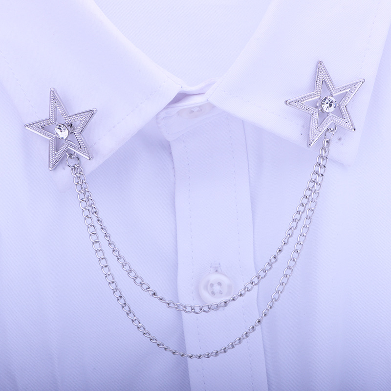 Fashion Pentagram Alloy Diamond Unisex Brooches Collar Pin