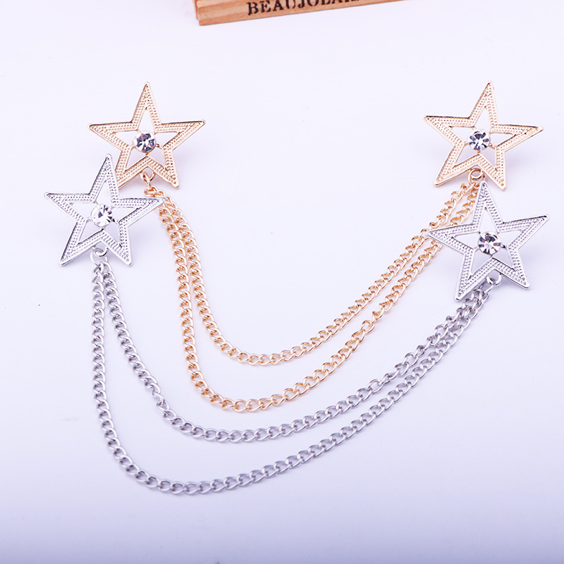 Fashion Pentagram Alloy Diamond Unisex Brooches Collar Pin