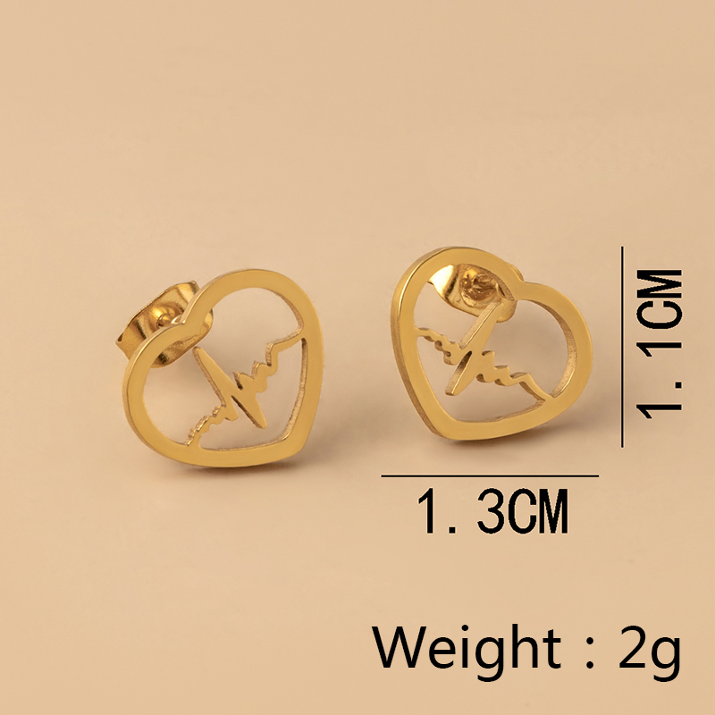 Simple Style Electrocardiogram Heart Shape Stainless Steel Hollow Out Ear Studs 1 Pair