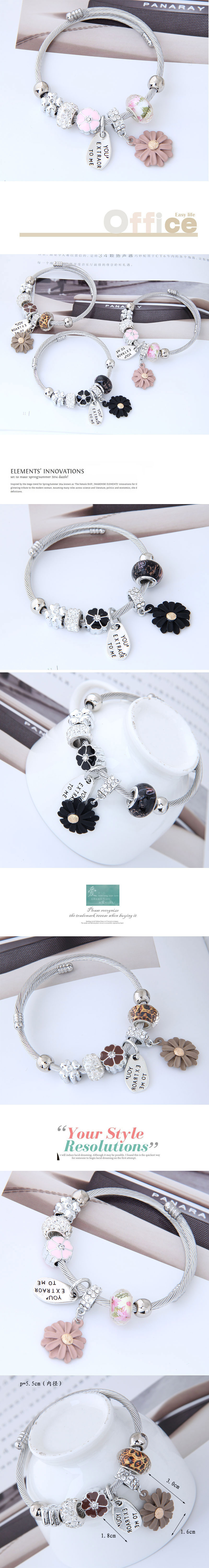 Retro Round Letter Flower Alloy Steel Womenu0027S Bangle 1 Piece