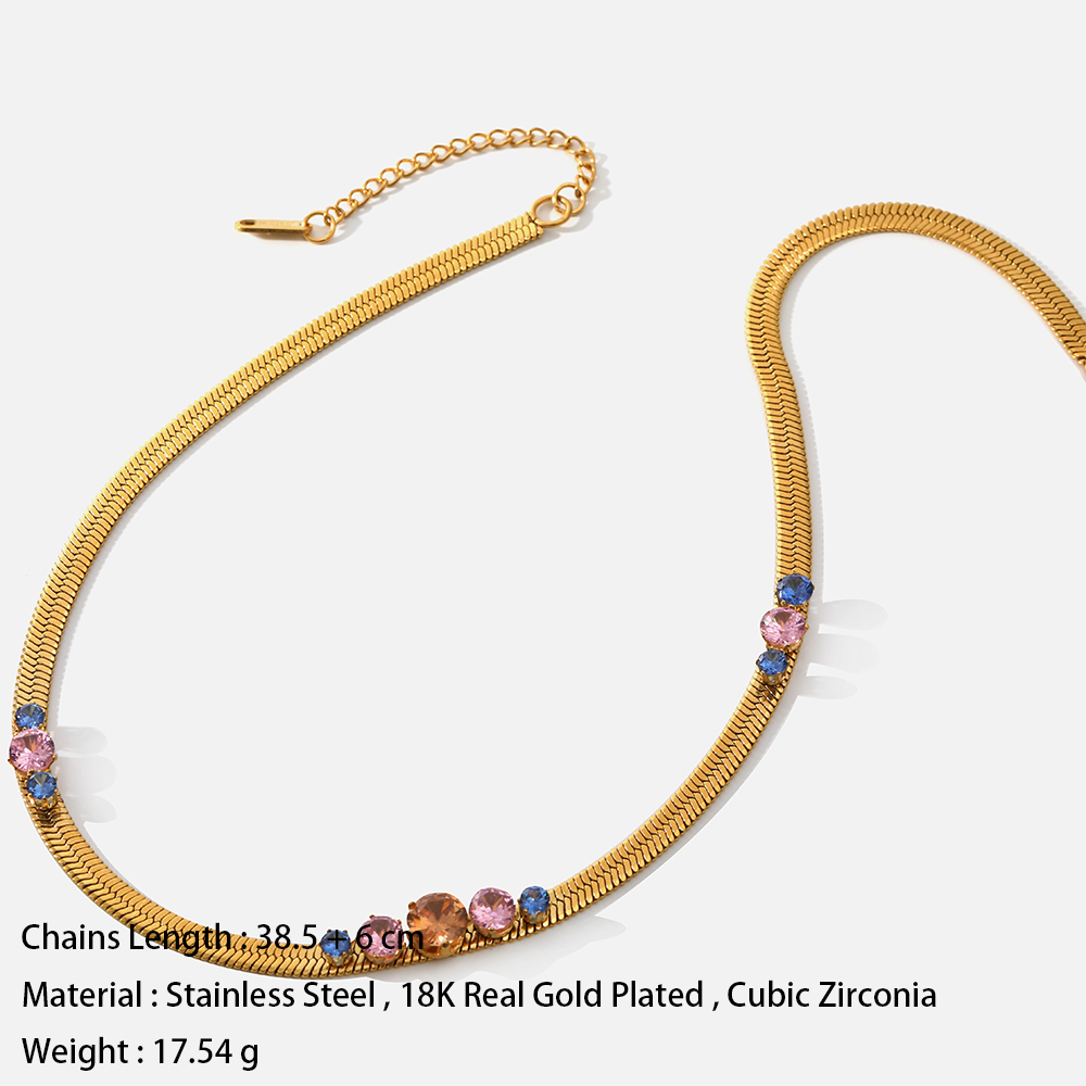 Fashion Round Stainless Steel Gold Plated Inlay Zircon Necklace 1 Piece