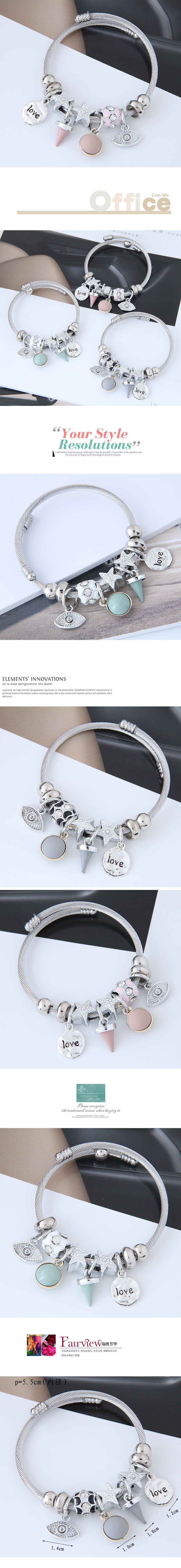 Fashion Round Letter Eye Alloy Steel Inlay Resin Womenu0027S Bangle 1 Piece