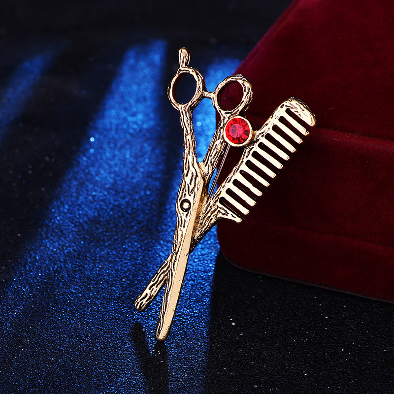 Hip-Hop Scissors Alloy Plating Rhinestones Menu0027S Collar Pin