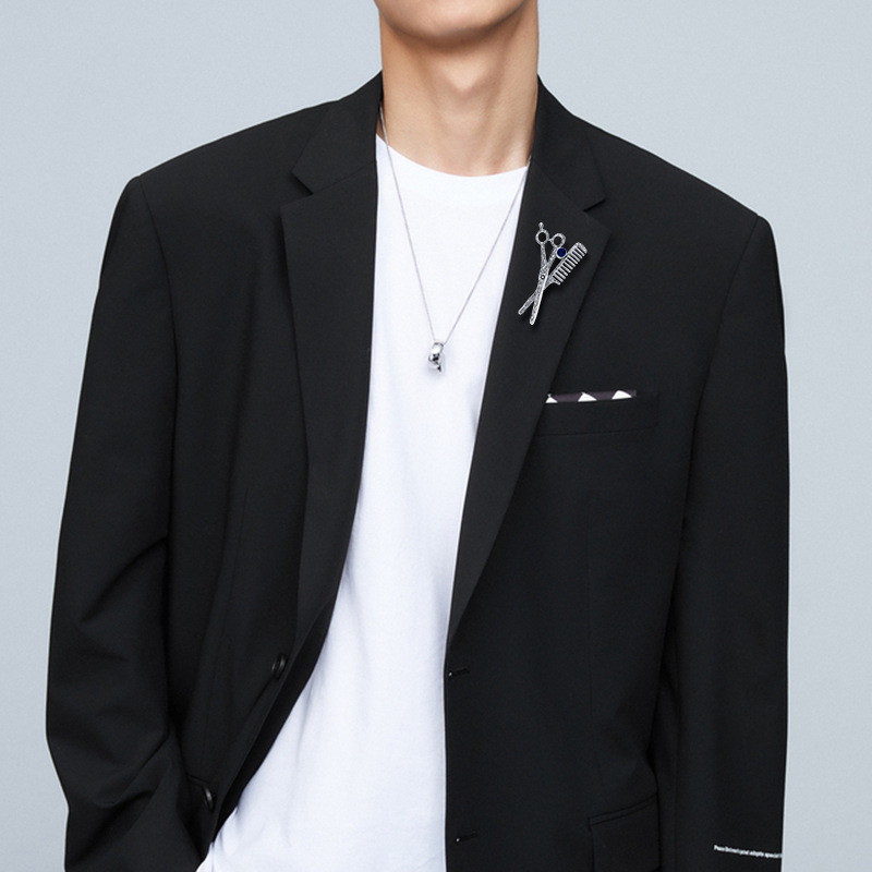 Hip-Hop Scissors Alloy Plating Rhinestones Menu0027S Collar Pin