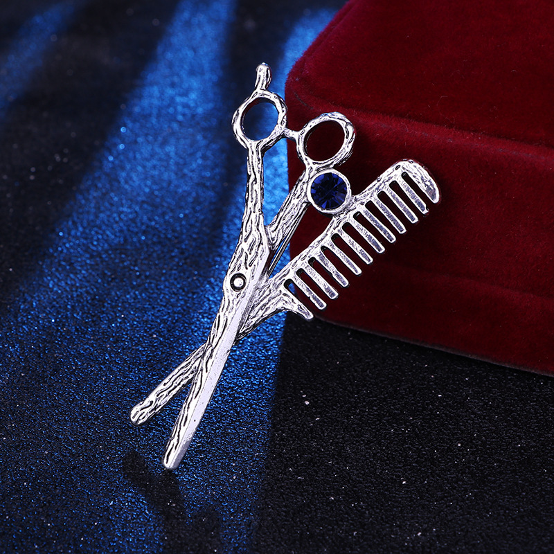 Hip-Hop Scissors Alloy Plating Rhinestones Menu0027S Collar Pin