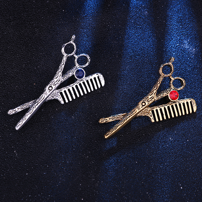 Hip-Hop Scissors Alloy Plating Rhinestones Menu0027S Collar Pin