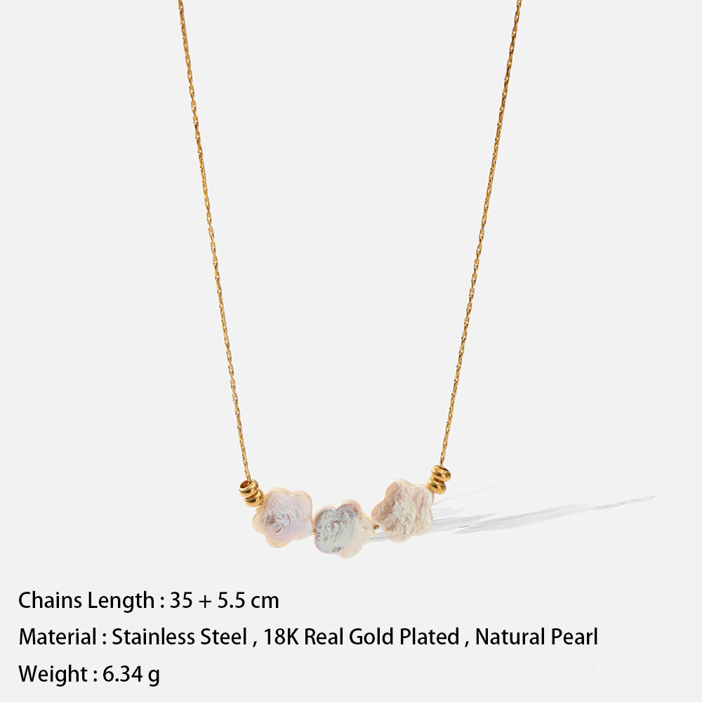 Fashion Flower Stainless Steel Pearl Gold Plated Necklace 1 Piece
