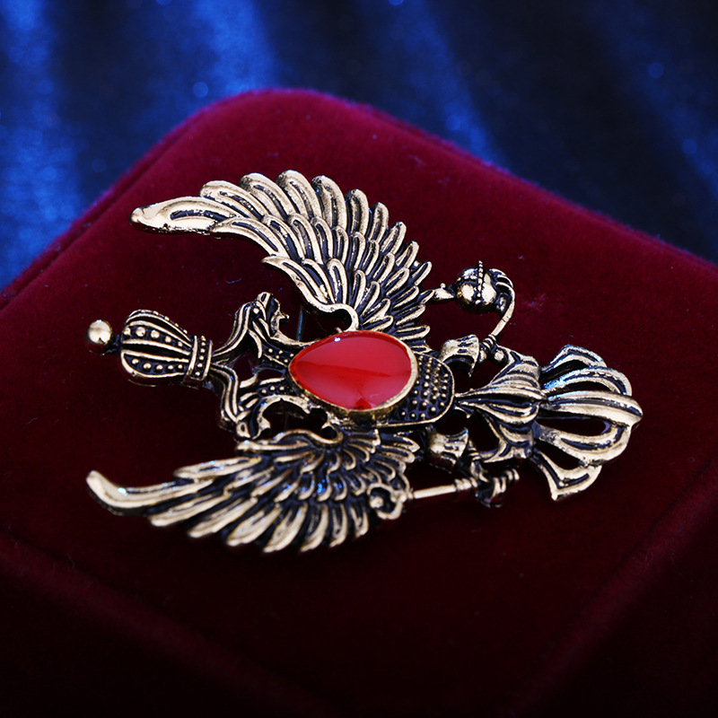 Vintage Style Eagle Alloy Inlay Artificial Gemstones Menu0027S Brooches